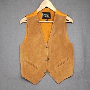 Posh Suede Leather Vest Womens Large Western Yellowstone Cowgirl Rancher Snap